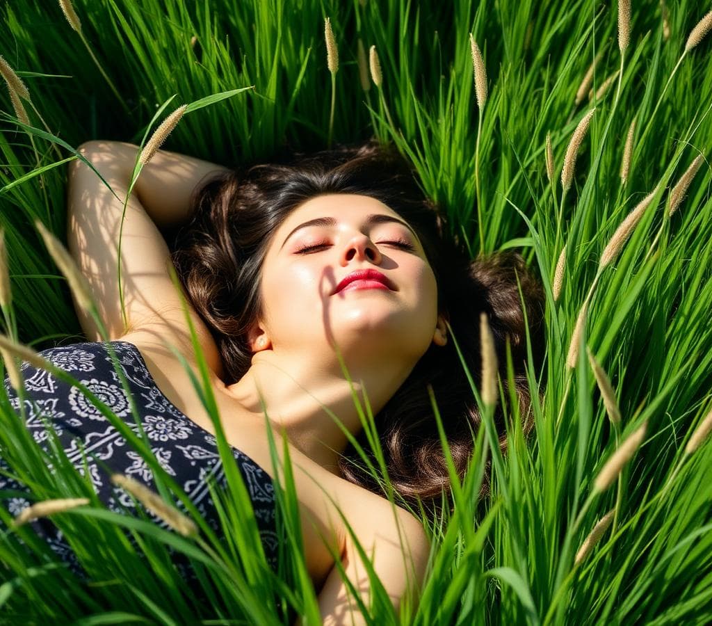 Woman resting in grass